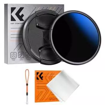 K&F Concept 67 мм ND2-ND400 Фильтр переменной нейтральности Регулировка ослабления света 9 уровней Регулируемая крышка объектива в комплекте Оптическое стекло 18-слойное покрытие Тонкий F