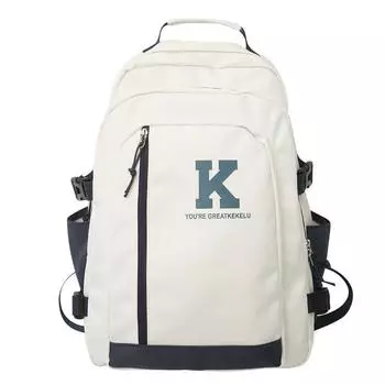 K Letter Durable Nylon Backpack With Laptop Compartment For School And Commuting