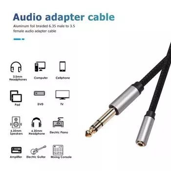 Кабель 3,5 мм «мама» — 6,35 мм «папа» Адаптер 1/8 Jack — 1/4 Plug (3m)