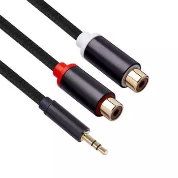 Кабель 3,5 мм с разъемом «папа» на двойной разъем RCA, стерео аудиокабель от 1/8 дюйма до двойного разъема RCA, позолоченный, 1 фут чёрный