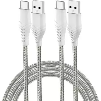 Кабель Acbands USB Type C [Комплект из 2 шт. / 1 м + 2 м, серый] совместимый с QC3.0 3A сверхпрочный плетеный кабель USB-A&USB-C Taipushi Rapid Cable