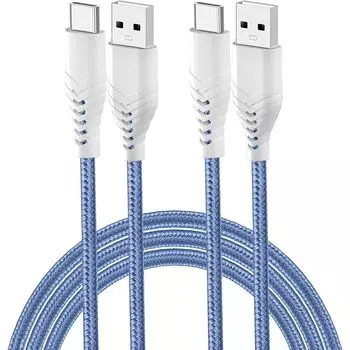 Кабель Acbands USB Type C [Комплект из 2 шт. / 1 м + 1 м, синий] совместимый с QC3.0 3A сверхпрочный плетеный кабель USB-A и USB-C Taipushi Rapid Cable