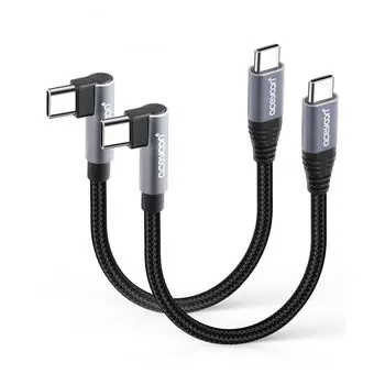 Кабель aceyoon USB C короткий 10 см Type-C L-образной формы, 2 шт., максимальная мощность 100 Вт, быстрая зарядка Type C, односторонний L-образный разъем, синхронизация данных 480 Мбит/с, ctoc 90 градусов
