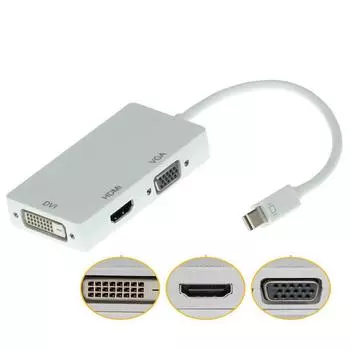 Кабель-адаптер Mini DP TO HDMI VGA DVI «три в одном» Thunder Laptop белый