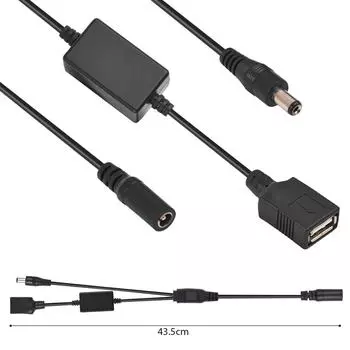 Кабель-адаптер питания 3-в-1 12 В DC5521 «мама» - «папа» постоянного тока и 5 В USB «мама» Y-образный разветвитель кабеля питания чёрный