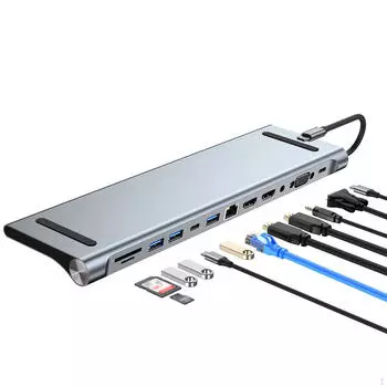 Кабель-адаптер USB-концентратора. Практичная технология Plug and Play с портом PD мощностью 100 Вт. Стабильная производительность. Док-станция типа C. 11 Port