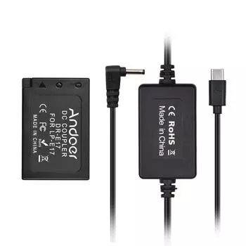 Кабель Andoer PD USB Type-C к DR-E17, фиктивная батарея, переходник постоянного тока LP-E17, замена для Canon EOS M3 чёрный