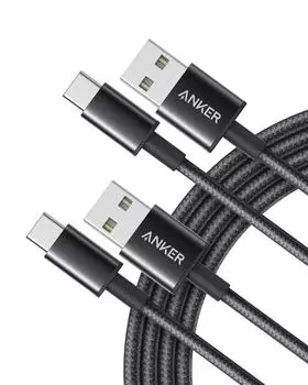 Кабель Anker из 2 высокопрочных нейлоновых кабелей, совместимых с Galaxy S10, S9, Note, Xperia, iPad Air 5 и другими, USB-C и USB-A 2.0 [набор / с двойной оплеткой]
