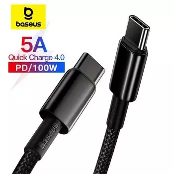 Кабель Baseus Type C мощностью 100 Вт для iPhone 15, USB C PD, кабель для быстрой зарядки, шнур для Macbook, Samsung, Xiaomi, кабель Type C, USB C 2m чёрный