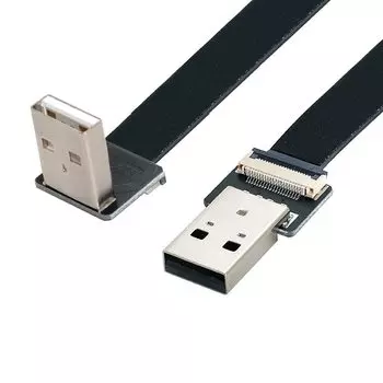 Кабель CY USB Type A Папа к Type A Папа для передачи данных Плоский Тонкий FPC Кабель Угол 90 градусов вниз для и 200см 2.0 FPV, Диски, Сканеры, Принтеры, чёрный