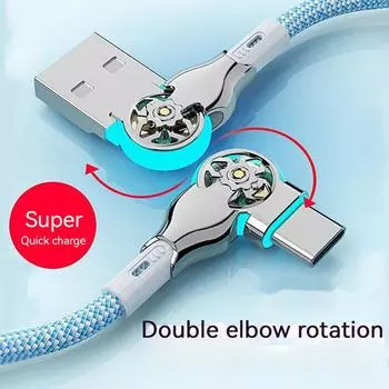 Кабель для быстрой зарядки с поворотом на 180 градусов, кабель USB A - Type C с легким цинковым сплавом, кабель для передачи данных, зарядное устройство USB Micro 0.3m