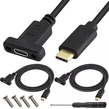 Кабель для крепления на панель Xiatiaosann USB 3.1 Type C, 4K 60 Гц 10 Гбит/с C Male to Female, удлинительный кабель для зарядки и передачи данных с отверткой и винтами (2 шт.)