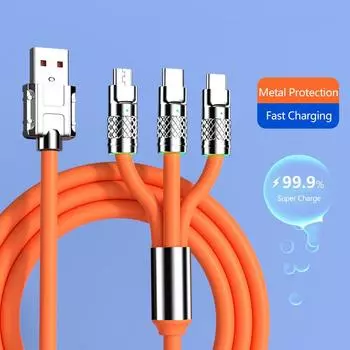 Кабель для передачи данных 6A, 120 Вт, сверхбыстрый зарядный кабель 3 в 1, тип C, зарядный кабель Micro USB для смартфонов