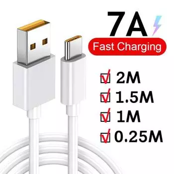 Кабель для сверхбыстрой зарядки USB типа C, 7 А, кабель для передачи данных Huawei, 100 Вт, кабель для быстрого зарядного устройства 25cm