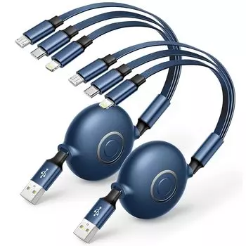Кабель для зарядки 3 в 1, сворачивающийся, Aioneus, набор из 2 многожильных кабелей для зарядки iPhone, катушка, кабель USB Type C, кабель micro USB 14 13 Pro Max 12 XR Galaxy S22+ S21