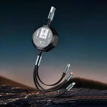 Кабель для зарядки 3 в 1 USB 6A 100 Вт, механический, Micro USB Type-C, кабель для передачи данных, выдвижной зарядный кабель для iPhone, Huawei, Xiaomi 120MM