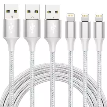 Кабель для зарядки iPhone Lightning 2M, набор из 3 зарядных кабелей, быстрая зарядка Lightning, предотвращение отключения зарядки iPhone, сверхпрочный, совместимый
