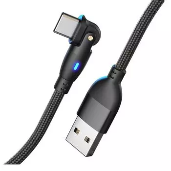 Кабель для зарядки смартфона USB Type-C, L-образный, 180 градусов, быстрая зарядка, кабель для передачи данных, черный, 1 м