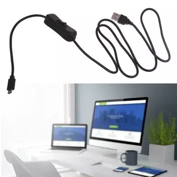 Кабель для зарядки USB-Micro USB с кнопкой включения/выключения питания, подходит для автомобильного регистратора, телефона, планшета, светодиодной настольной лампы, вентилятора