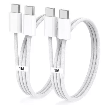 Кабель для зарядки USB Type C C/Type to Cable 1m [Комплект из 2 шт.] Совместимый с PD сверхбыстрый зарядный кабель iPhone 16 Предотвращение отключения /16 Pro /15/15 Plus