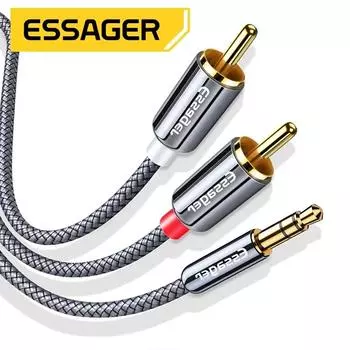 Кабель Essager RCA 3,5 мм с разъемом 3,5 мм на 2 RCA Aux аудиокабель 3,5 мм на 2RCA штекерный адаптер-разветвитель для ТВ-приставки Apple TV Динамик Проводной шнур 1m темно серый