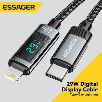 Кабель Essager USB Type C для iPhone14 13 12 11 Pro Max PD 29 Вт, провод для быстрой зарядки для iPhone, зарядное устройство, кабель цифрового дисплея 1m серый