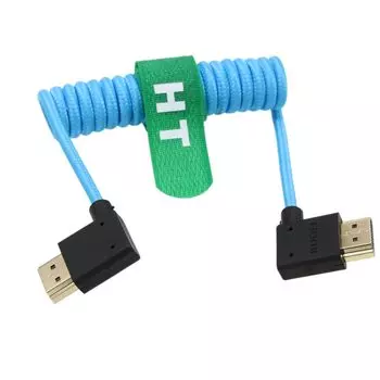 Кабель HDMI - HDMI витой HangTon 4K 60p 8K 30p с плетёной оплёткой с правым и левым угловым разъёмами для Atomos Ninja Blackmagic Feelworld ZCAM Плетёный 2.1 слева направо