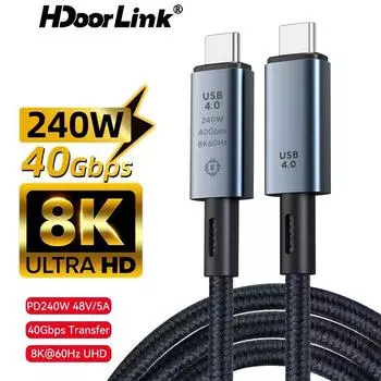 Кабель HdooLink USB C PD 240 Вт USB 3.0 4.0 40 Гбит/с 8K 60 Гц Кабель PD для быстрой зарядки для MacBook Air iPad Pro TB4 S22 USBC Type C Линия передачи данных для зарядки 1M
