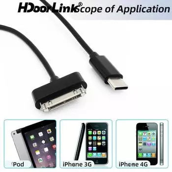 Кабель HdoorLink USB C - 30pin для синхронизации и зарядки iPhone 3/4 и iPad 1/2/3, 1 м, 3 фута, соединительный кабель для передачи данных белый