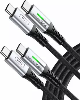 Кабель INIU USB C из 2 шт. 100 Вт 5 А PD для быстрой зарядки и высокоскоростной передачи данных. Прочный нейлоновый кабель с оплеткой типа C на тип C. Кабель USB для зарядки типа C. чёрный