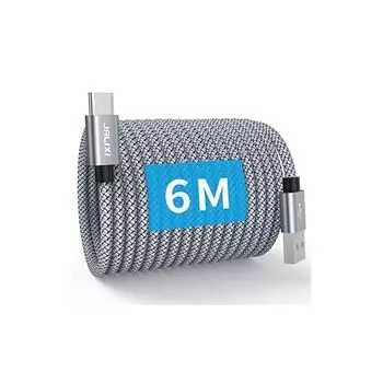 Кабель JALIXI USB C длиной 6 м, тип C, быстрая зарядка, прочный нейлоновый кабель питания USB-A — USB-C, тип C, телефон 15, Galaxy, Pixel, камера безопасности, PS5, Xbox,