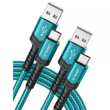 Кабель JSAUX USB Type C [1M+2M, сверхпрочный нейлоновый трикотаж] USB type C 3.1A, быстрая зарядка, высокоскоростная передача данных 480 Мбит/с, совместимость с QuickCharge3.0