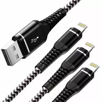 Кабель Lightning 3M, набор из 3 кабелей для зарядки iPhone, длинный прочный нейлоновый кабель USB Lightning для iPhone 14/13/12/se/11/Pro/XS/Max/XR/X/8 Plus/7 Plus/