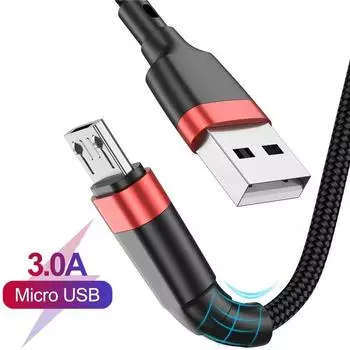 Кабель Micro USB 1 м, 2 м, 3 м, нейлоновый плетеный кабель для быстрой зарядки для мобильного телефона Samsung, Huawei, Xiaomi Redmi, Android 0.5m