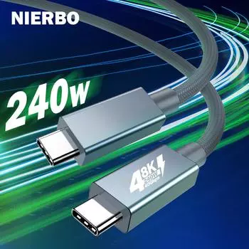 Кабель NIERBO USB C USB 4.0 Thunderbolt 4 TypeC «папа-папа» 8K@60 Гц Видео 40 Гбит/с Передача данных 240 Вт Быстрая зарядка для iPhone 1m серый