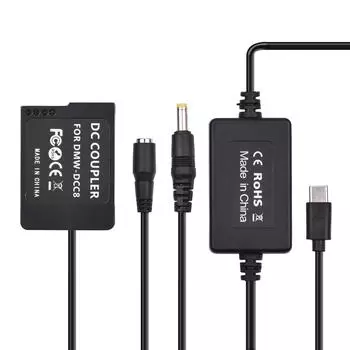 Кабель PD USB Type-C к DMW-DCC8, фиктивная батарея, переходник постоянного тока DMW-BLC12, замена для Panasonic LUMIX чёрный