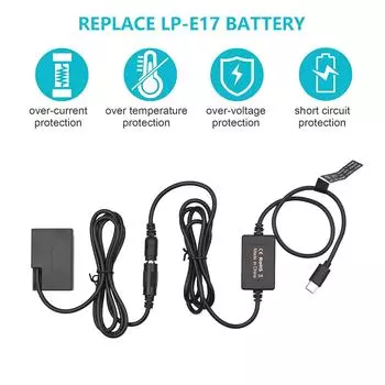 Кабель PD USB Type-C к DR-E18, фиктивная батарея, переходник постоянного тока LP-E17, замена для Canon 750D 760D T6S чёрный