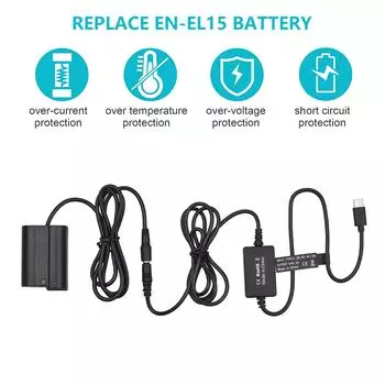 Кабель PD USB Type-C к EP-5B, фиктивная батарея, переходник постоянного тока EN-EL15, замена для Nikon Z7 Z6 D800 D850 чёрный