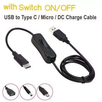 Кабель-переключатель типа C, кабель для зарядки Micro USB с функцией включения/выключения USB-кабеля-переключателя постоянного тока, удлинительные кабели для телефона, светодиодный USB-вентилятор и т. д.