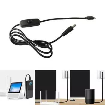Кабель питания постоянного тока USB Type C PD to 5.5x2.1mm с выключателем для устройств 12 В, выход 3 А для роутера, динамика, светодиодной подсветки
