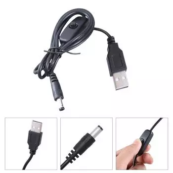 Кабель питания USB - DC5.5x2.1 мм с удобной кнопкой включения/выключения для электронных устройств 5 В, длина 100 см, черный