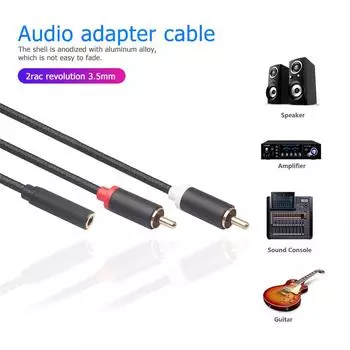 - Кабель RCA 0,4 м, 2 RCA штекера на гнездо 3,5 мм, адаптер, аудиокабель, шнур