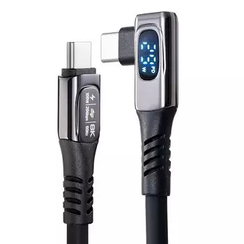 Кабель Sanwa Direct USB-C Совместимость с видеовыходом 8K/60 Гц Г-образный разъем PD 100 Вт С функцией отображения мощности 20 Гбит/с Быстрая зарядка 1 м Мягкий силикон