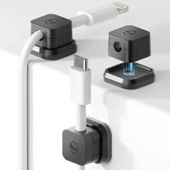 Кабель Sinjimoru для iPhone, USB-кабель типа C, магнитный футляр для хранения, фиксатор для хранения кабеля, магнитный держатель для шнура, черный, 3 шт., в автомобиль