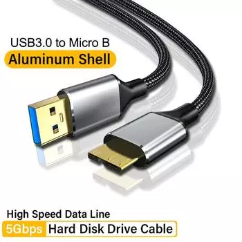 Кабель-соединитель USB 3.0 Type A to Micro B, кабель для быстрой синхронизации данных 5 Гбит/с, 3 А, адаптер USB C to Micro B, внешний кабель для жесткого диска 0.5m/USB3.0 to Micro B