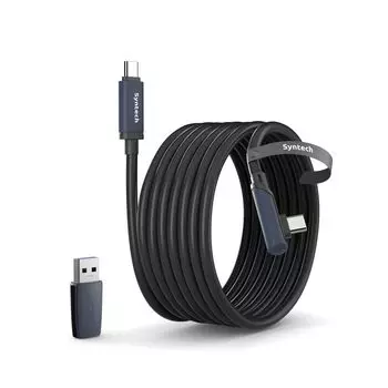 Кабель Syntech Link, совместимый с Quest и 16-футовым апгрейдом Type C с USB-адаптером, высокоскоростной кабель передачи данных для гарнитуры VR, черный Meta/Oculus 3S/3