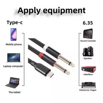 Кабель типа C - 6,35 мм Y-кабель USB C - 6,35 мм 1/4-дюймовый кабель TRS для планшетов r Микшерный чип, высокое качество звука A