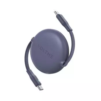 Кабель типа C VOLTME Скручивающийся, двухпроводной, 1 м, USB-C до 60 Вт, быстрая зарядка PD3.0 Со светодиодной подсветкой Передача данных по USB Type C 480 Мбит/с Не спутывается