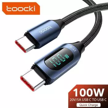 Кабель Tooki Type C-Type C, 100 Вт PD, зарядное устройство для быстрой зарядки, кабель дисплея USB C-USB C для Xiaomi POCO f3 Realme Macbook iPad 6A A-C 1M чёрный