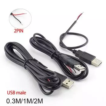 Кабель-удлинитель USB-разъема «папа» 2-контактный 2-проводной 5 В USB 2.0, шнур питания 0,3 м/1 м/2 м, адаптер, зарядное устройство 0.3 meter